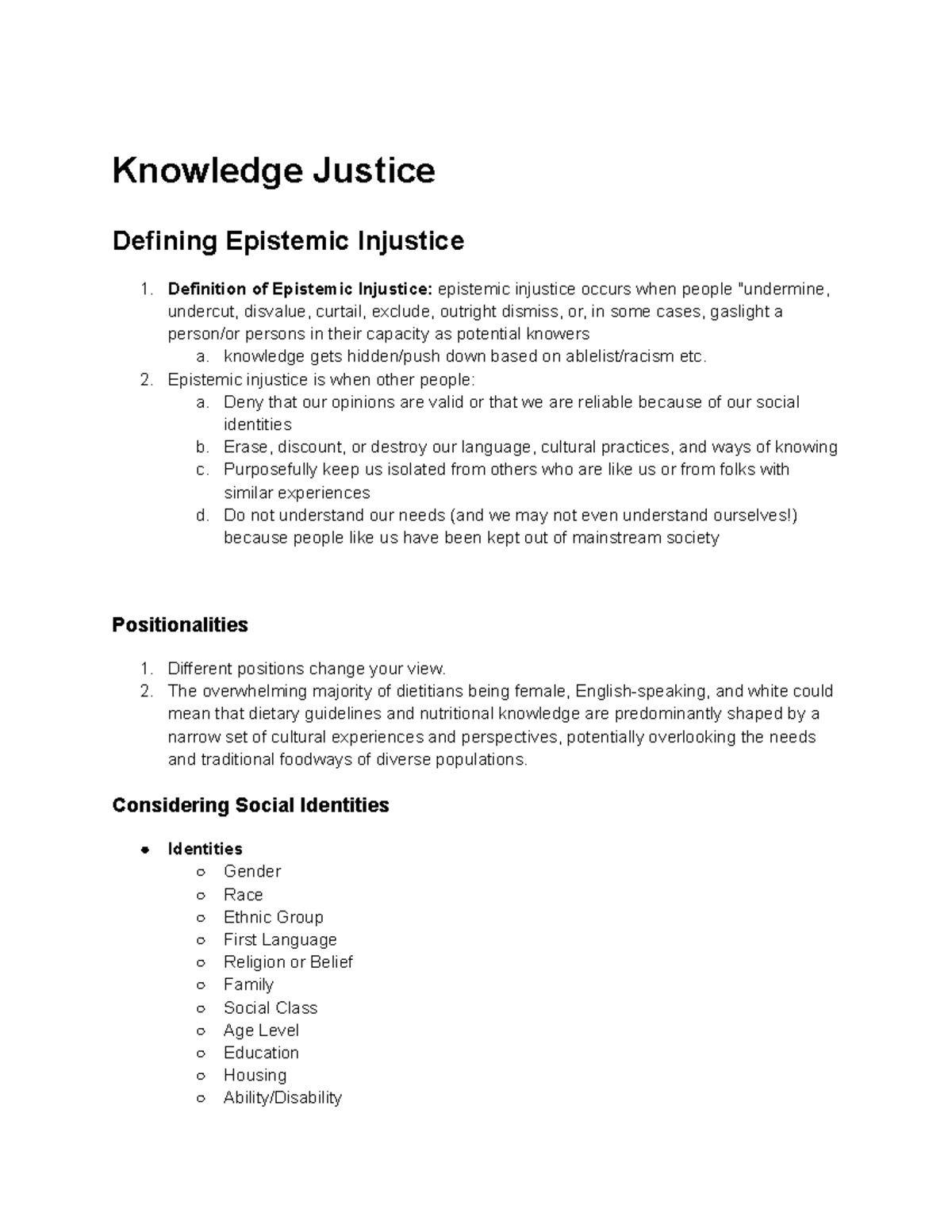 Knowledge Justice: Epistemic Injustice and Social Identities - Midterm ...