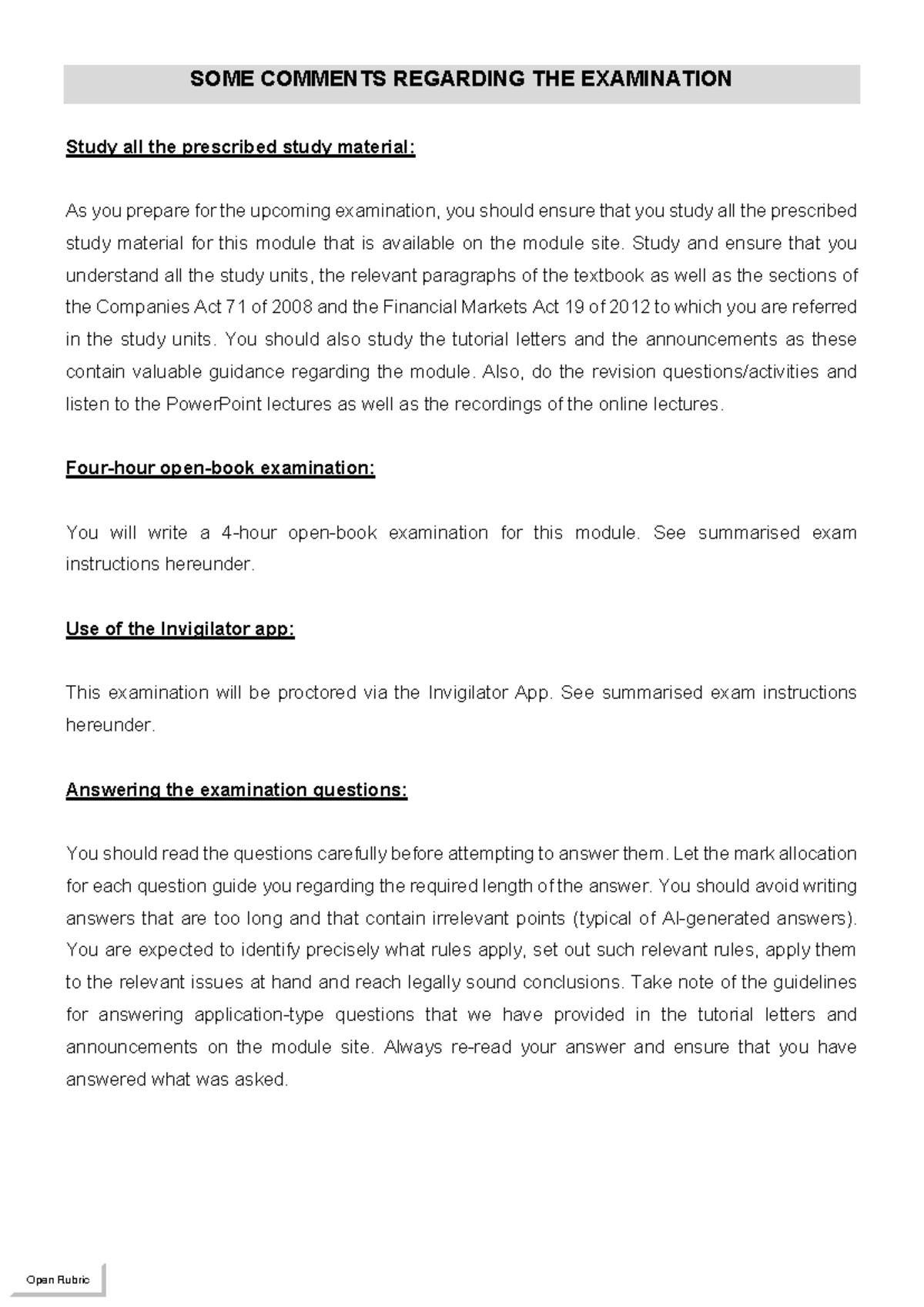 LML4806 2026 Exam Guidelines and Summarised Instructions - Studocu