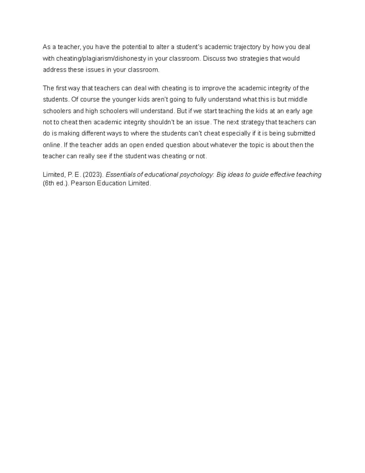 ELM-200 Topic 5 Discussion on Academic Integrity Strategies - Studocu