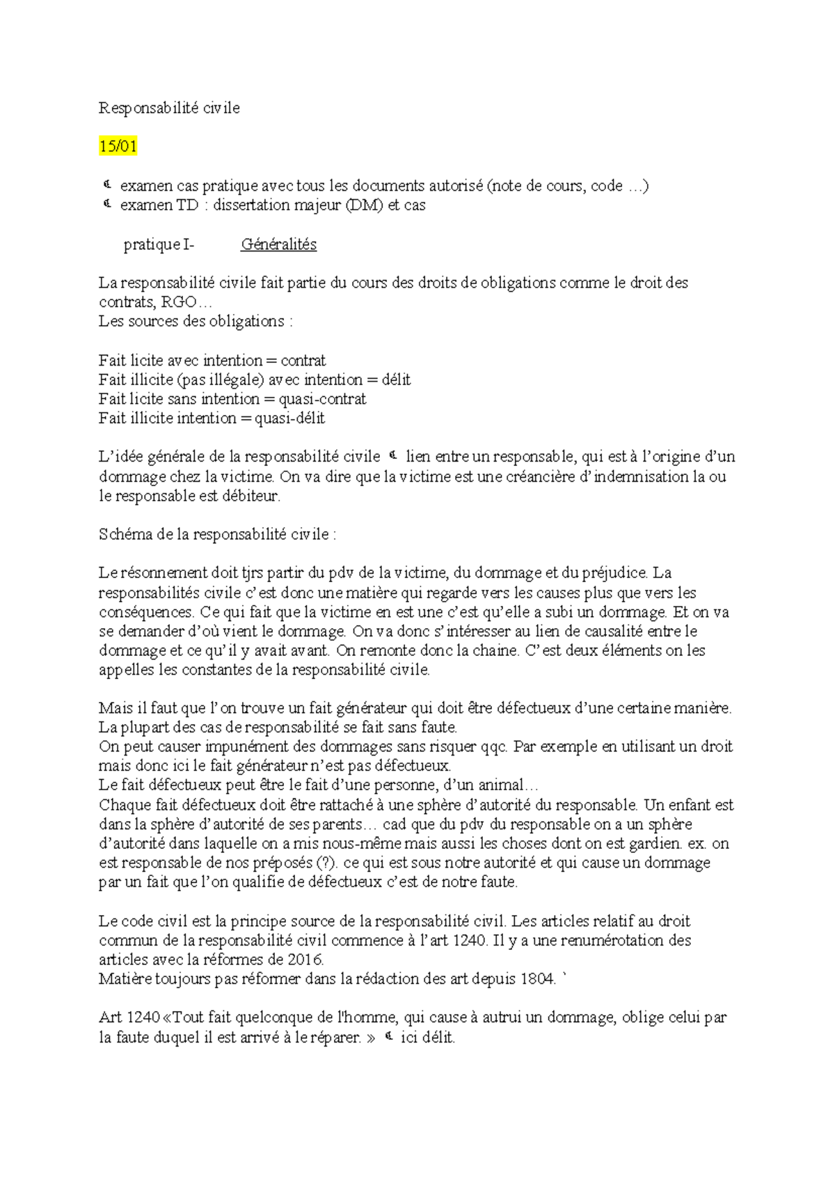 Responsabilité Civile - Notes de Cours et Cas Pratiques (DROIT 15 ...
