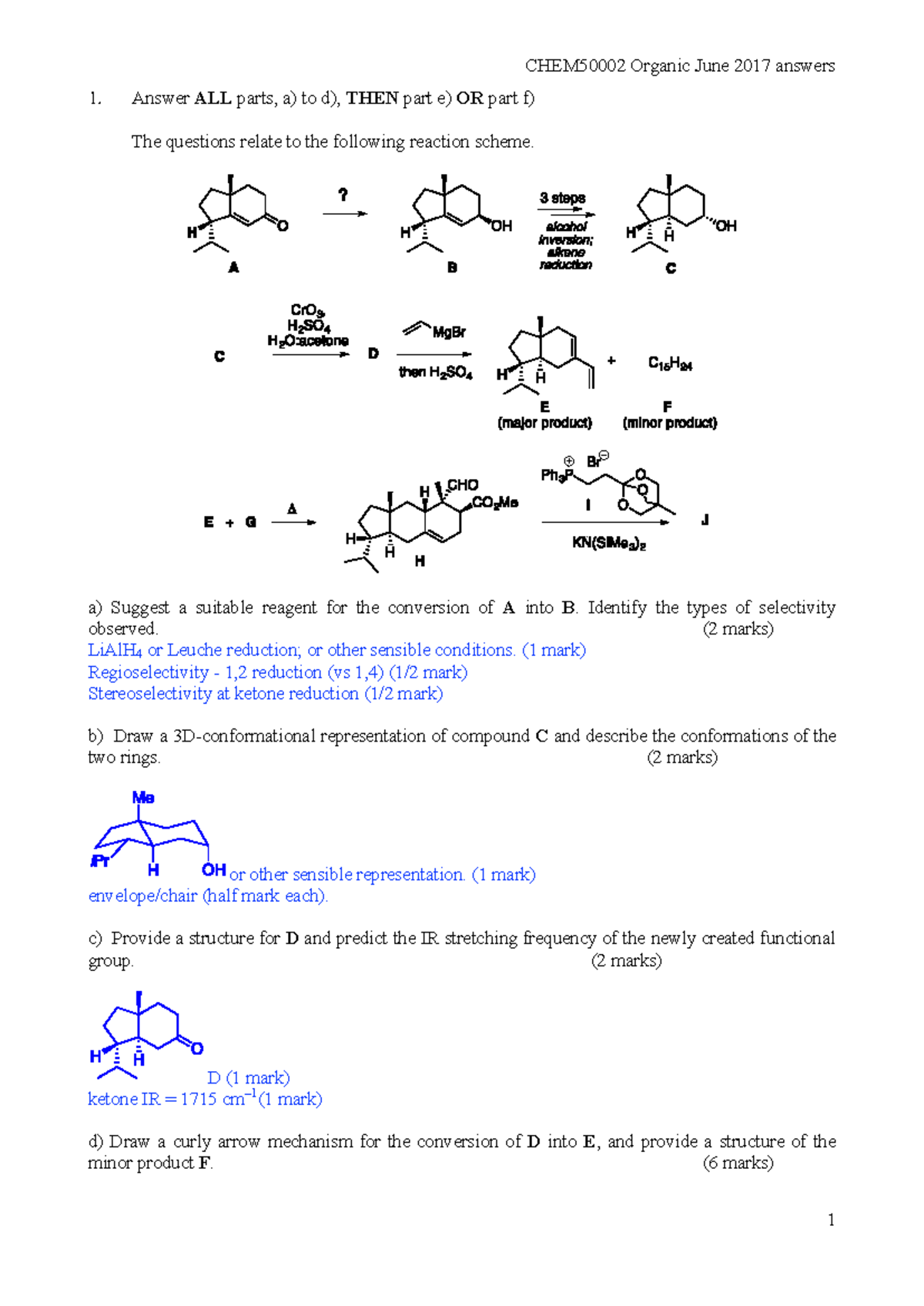 Organic Chemistry 2 June 2017 Exam Answers and Mechanisms Analysis ...