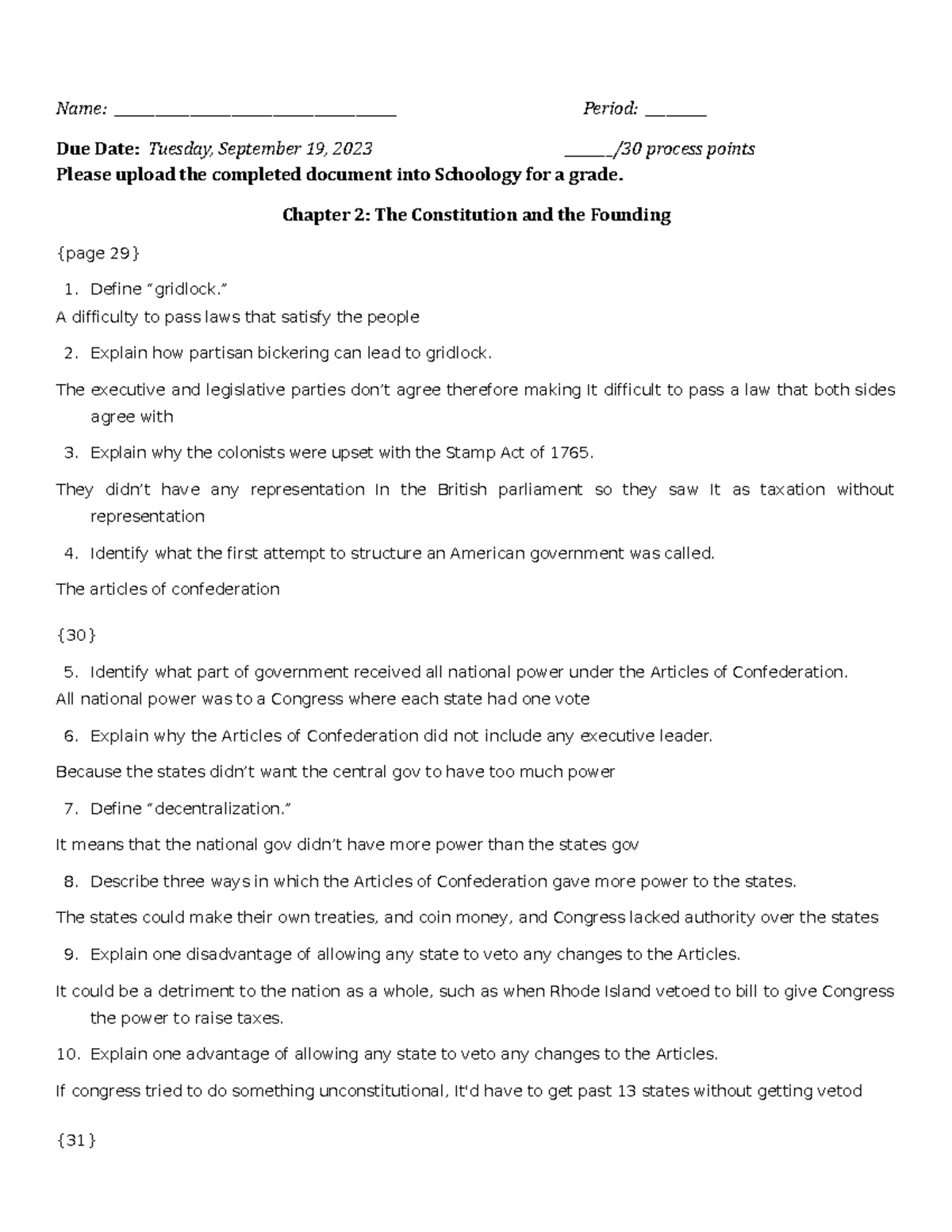 Chapter 2 Review: The Constitution and Founding Principles - Studocu