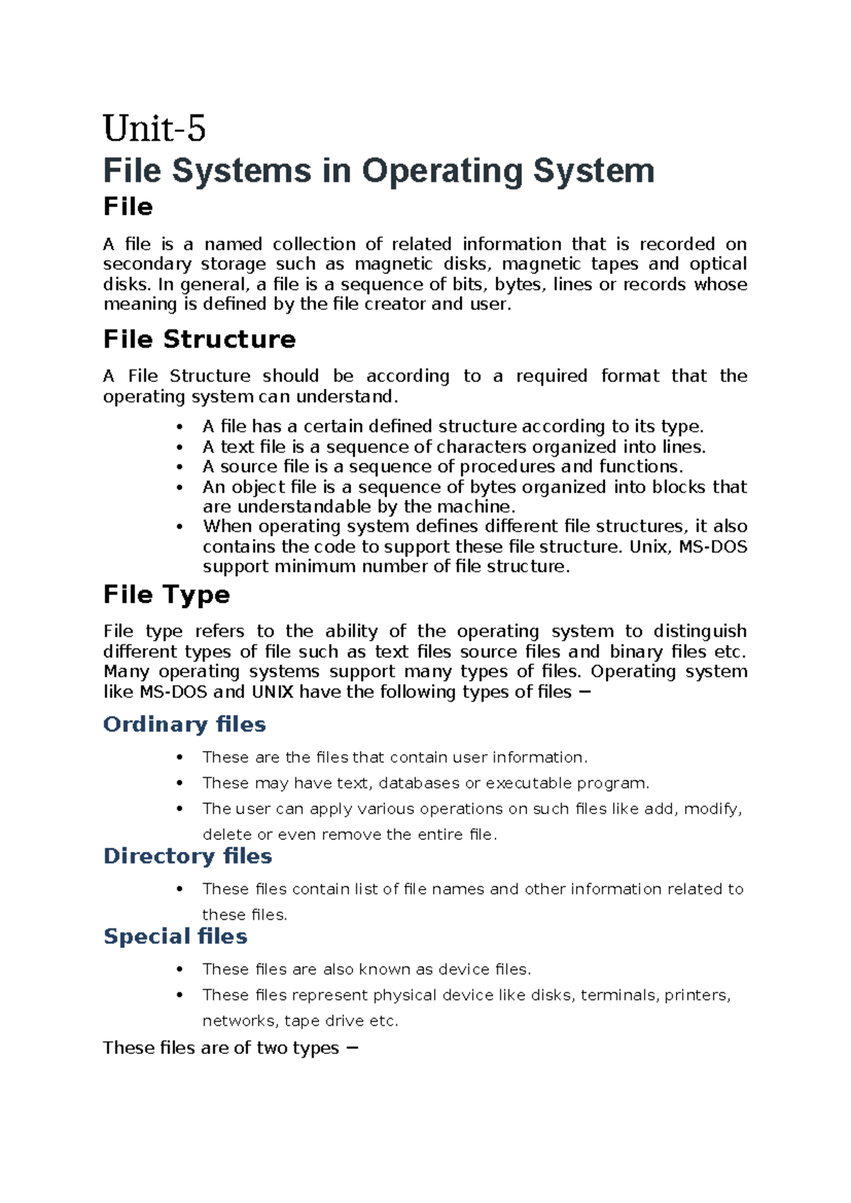 Unit-5 OS: Comprehensive Notes on File Systems and Management - Studocu