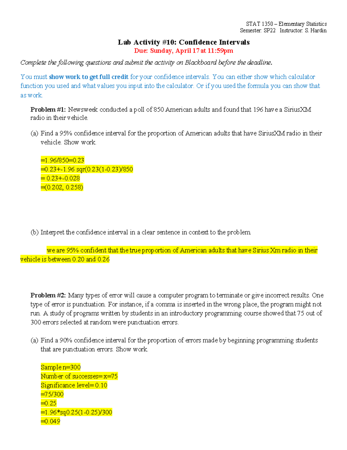 STAT 1350 SP22 Lab Activity: Confidence Intervals for Proportions and ...