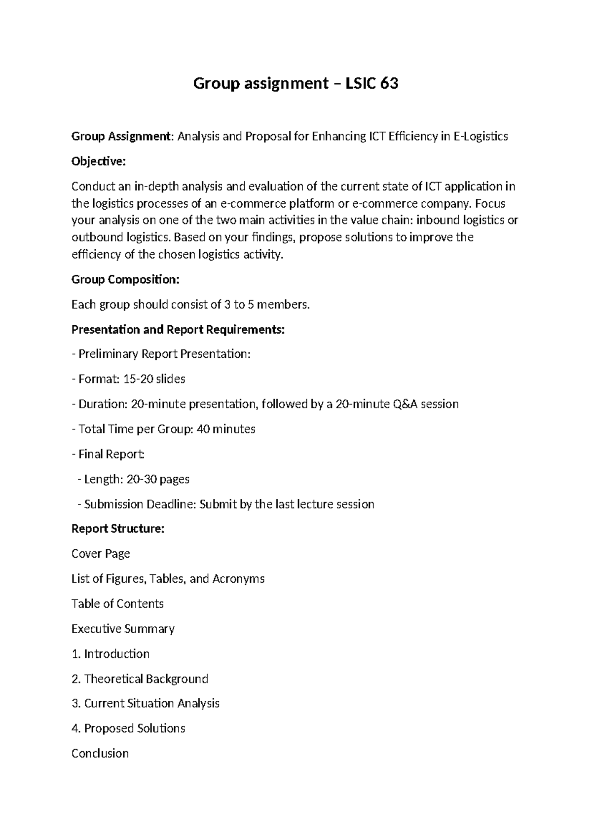 Group Assignment - LSIC 63: Enhancing ICT in E-Logistics Efficiency ...