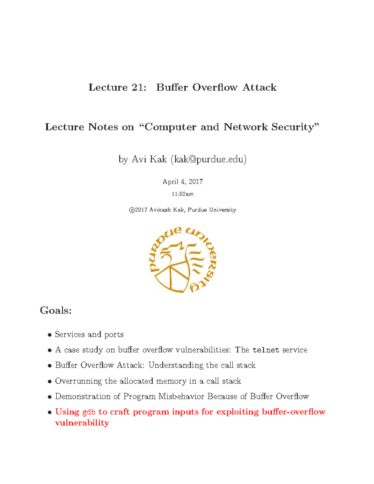 Lecture 21: Buffer Overflow Attack Notes - Computer & Network Security ...