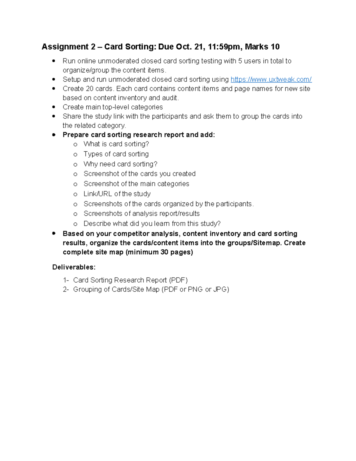 Assignment 2: Card Sorting Research Report Outline - Studocu