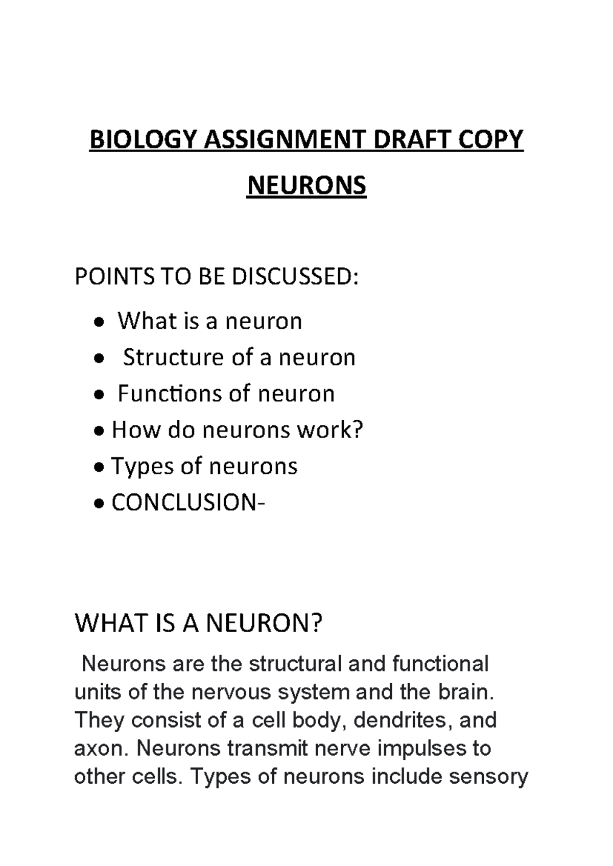 BIOLOGY 101: NEURONS - STRUCTURE, FUNCTIONS, AND TYPES - Studocu