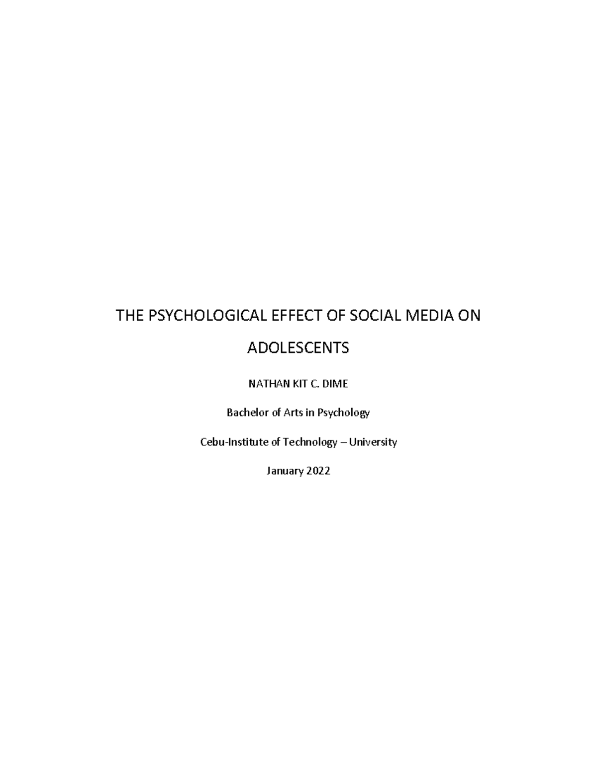 THE Psychological Effect OF Social Media ON Adolescents - THE ...