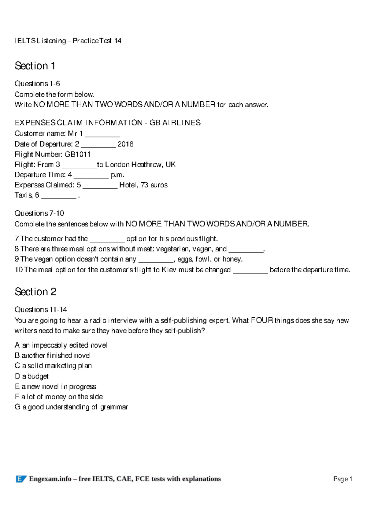 IELTS Listening Practice Test 14 - Printable Answer Key and Tips - Studocu
