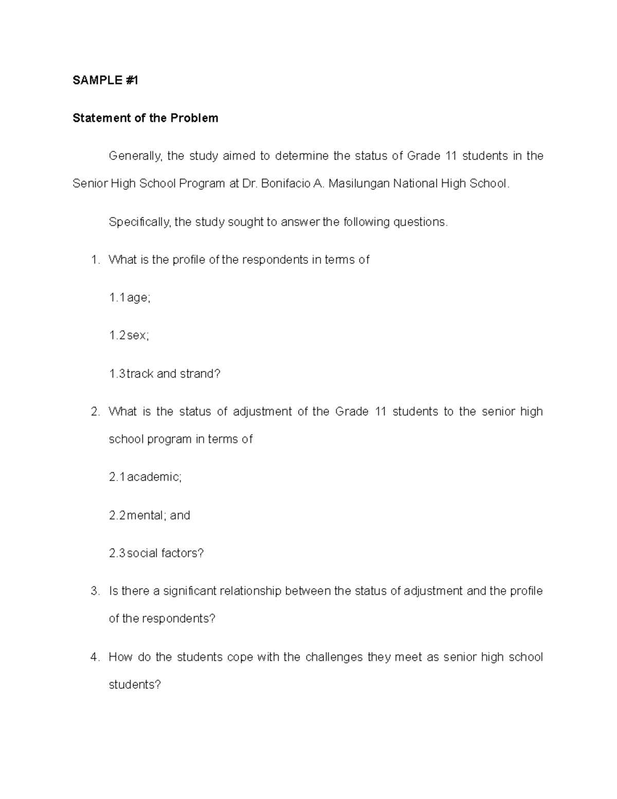 Sample-SOP - SAMPLE OF SOP - SAMPLE Statement of the Problem Generally ...