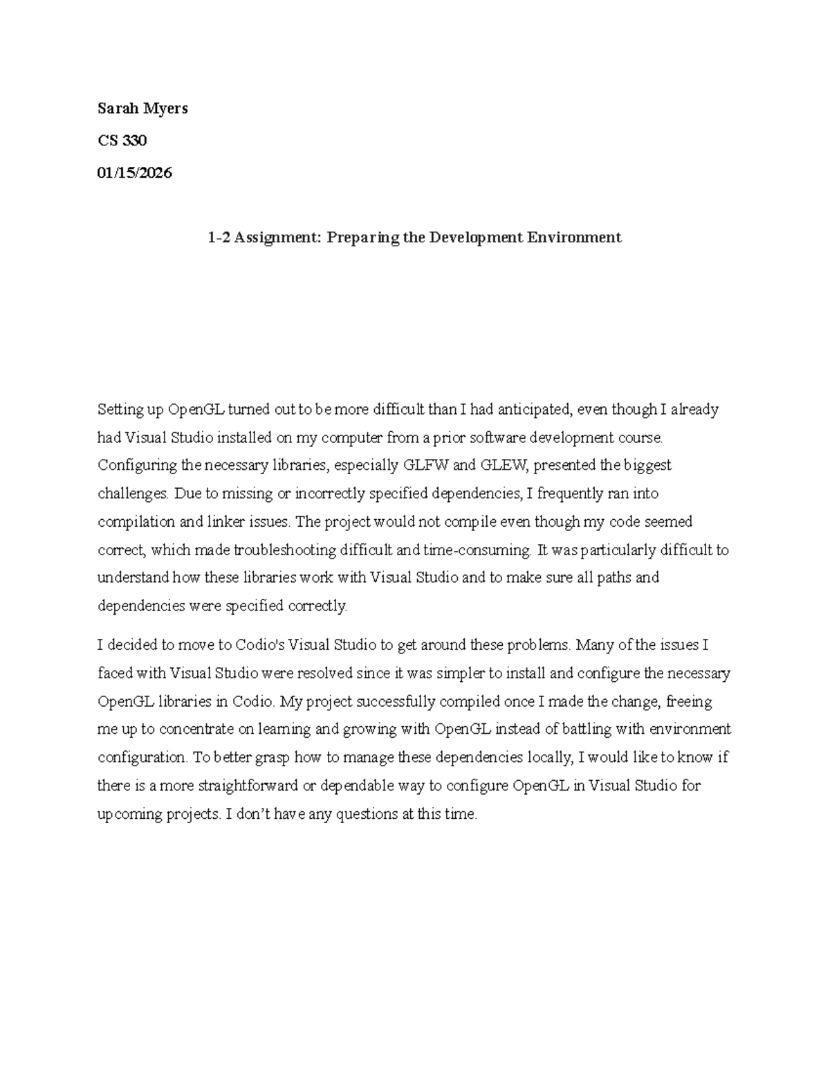 CS 330 Assignment: Configuring OpenGL Development Environment - Studocu