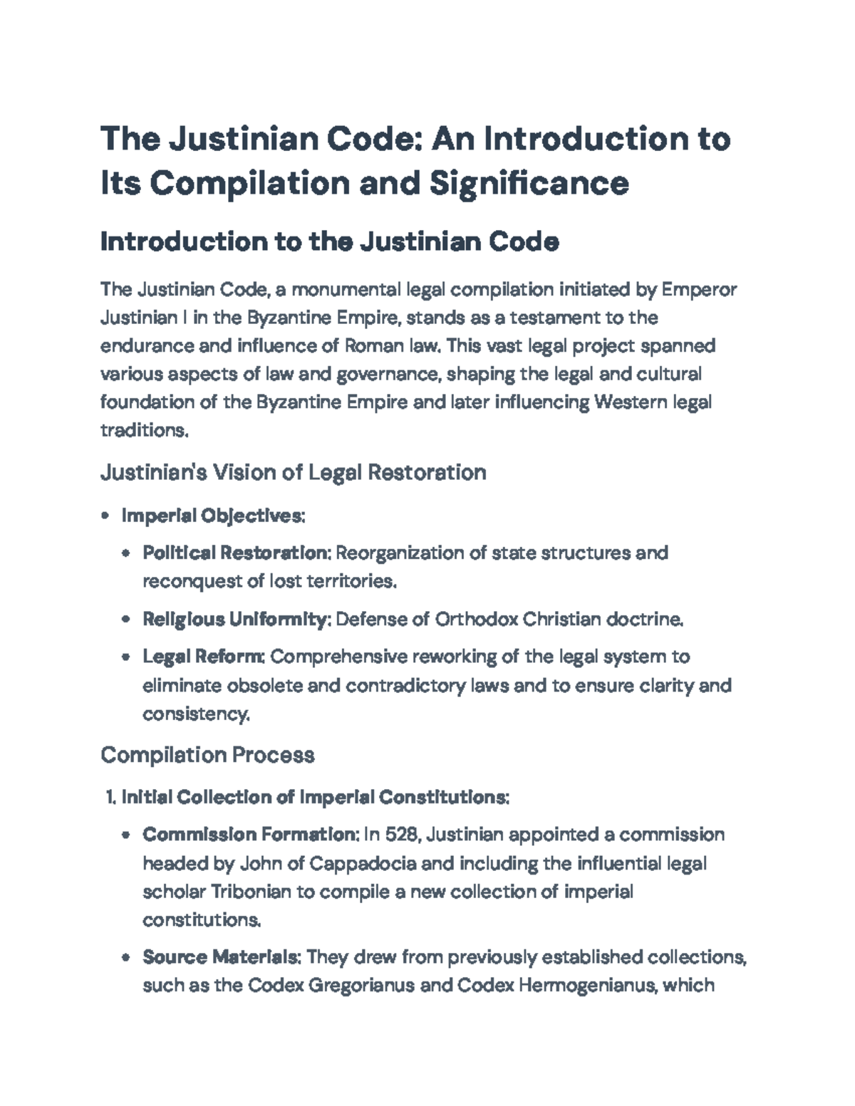 The Justinian Code: Compilation, Significance, and Legacy Overview ...