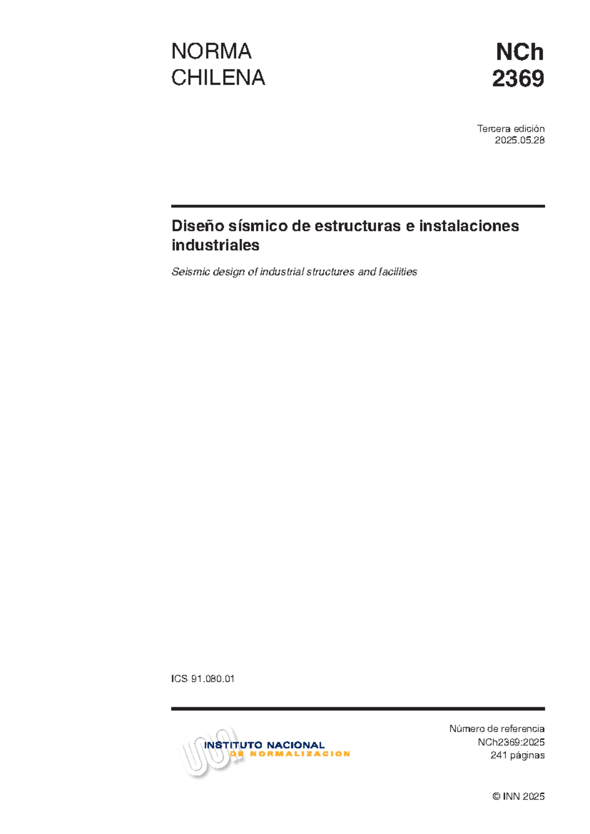 NCh2369:2025 Diseño Sísmico de Estructuras e Instalaciones Industriales - Document Preview