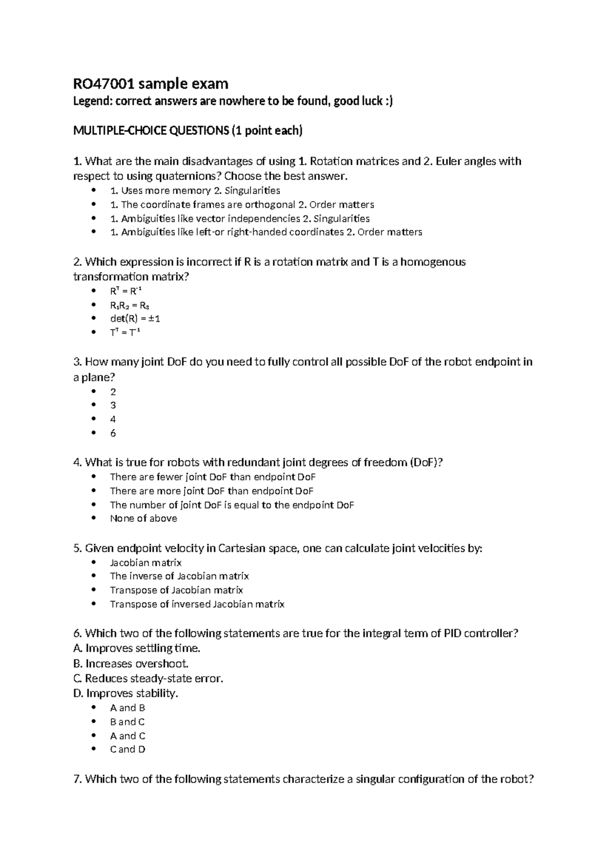 RO47001 Sample Exam: Dynamics Questions and Answers - Studeersnel