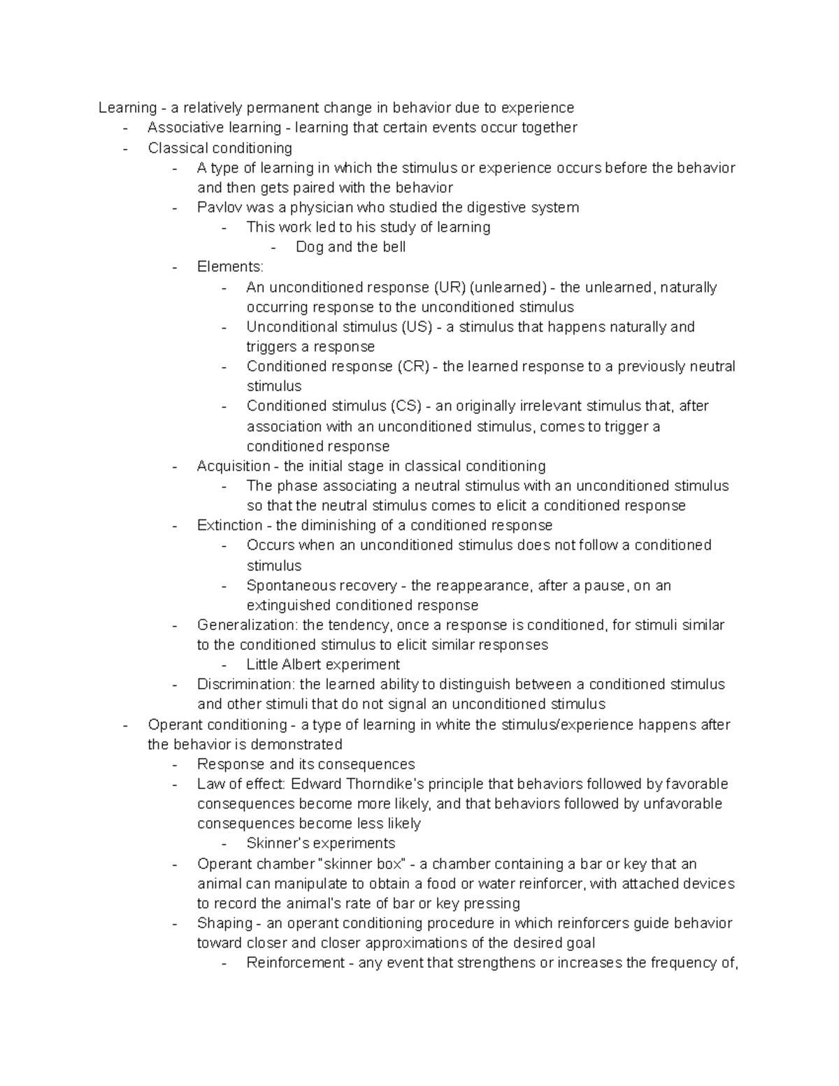 Psychology - Chapter 6: Learning Theories & Conditioning Notes - Studocu