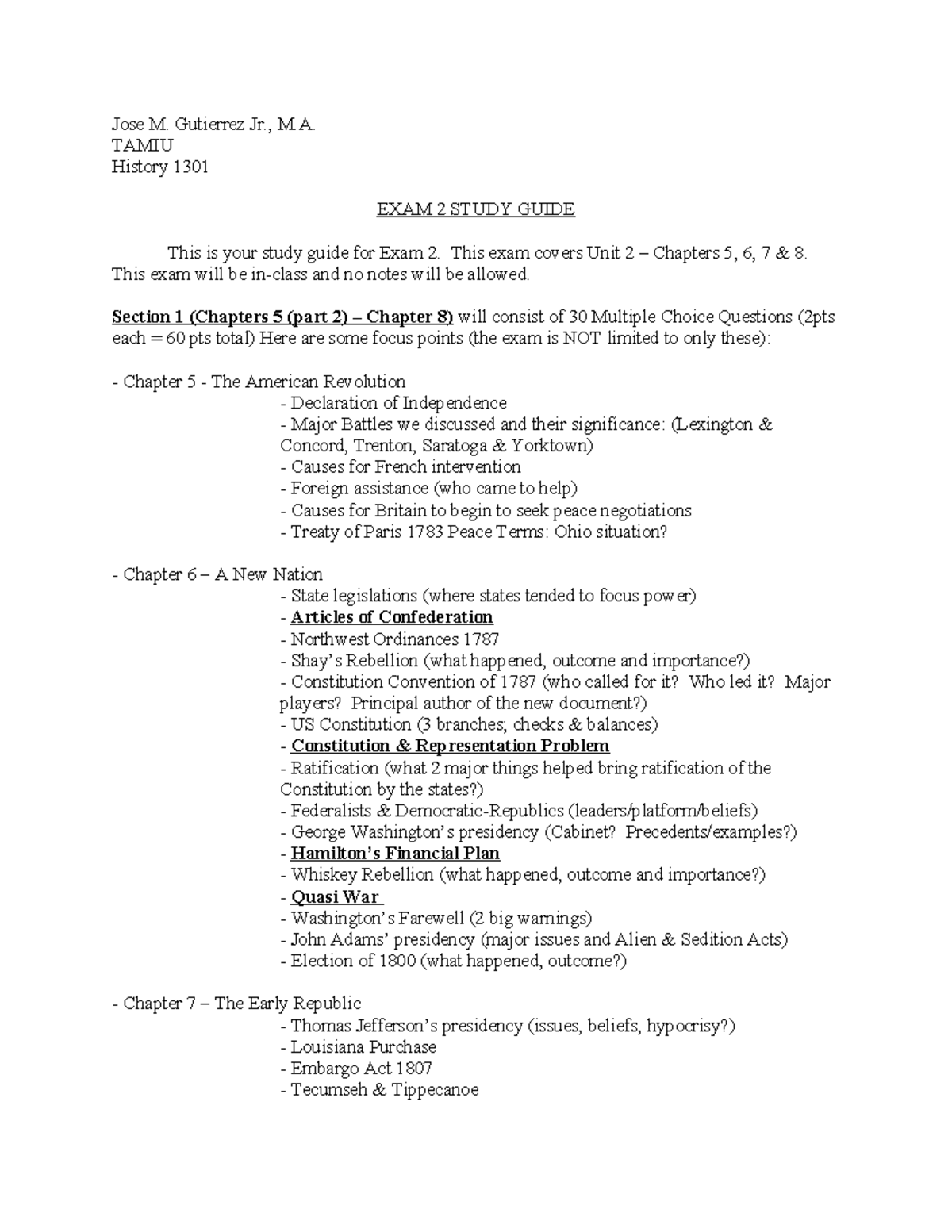 History 1301 Exam 2 Study Guide: Chapters 5-8 Overview - Studocu