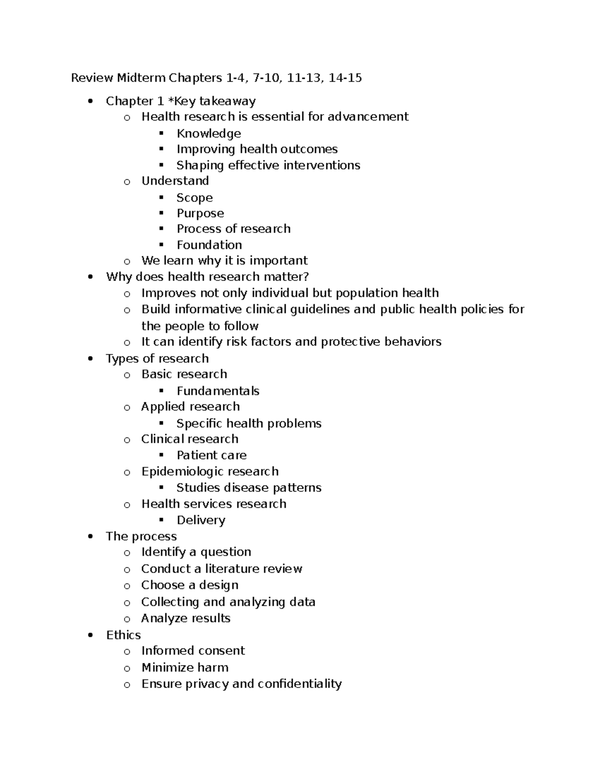 Review Research Methods: Midterm Takeaways on Health Research - Studocu
