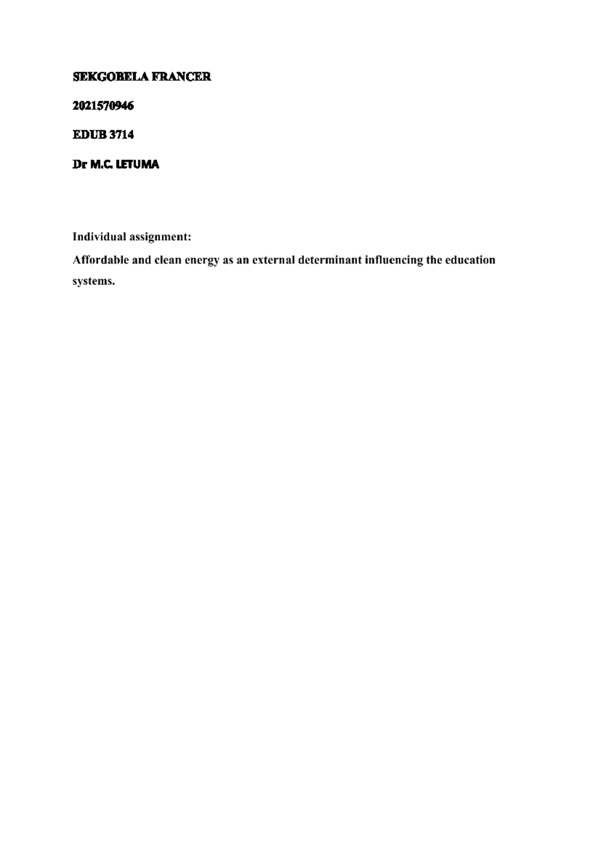 EDUB 3714 - Individual Assignment: Impact of Clean Energy on Education ...