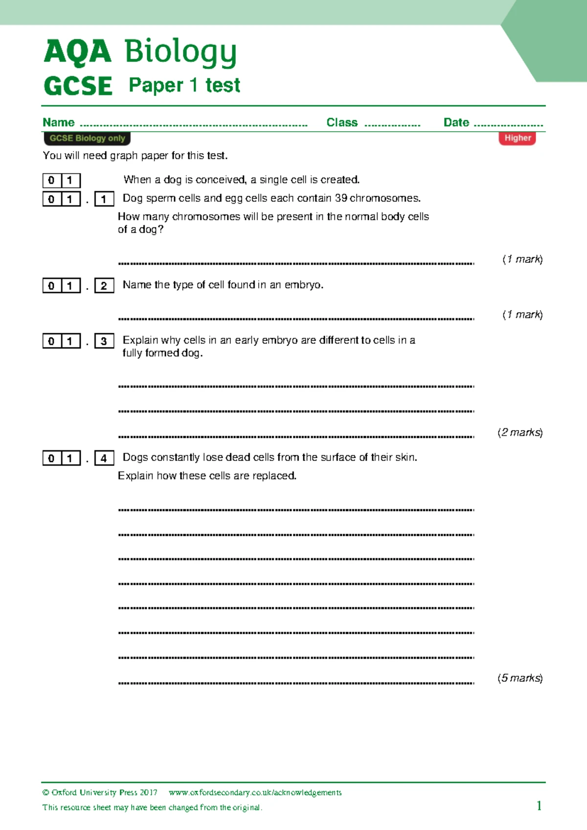 Bio Paper 1 - Mark Scheme with Question Answers and Extra Info - Studocu