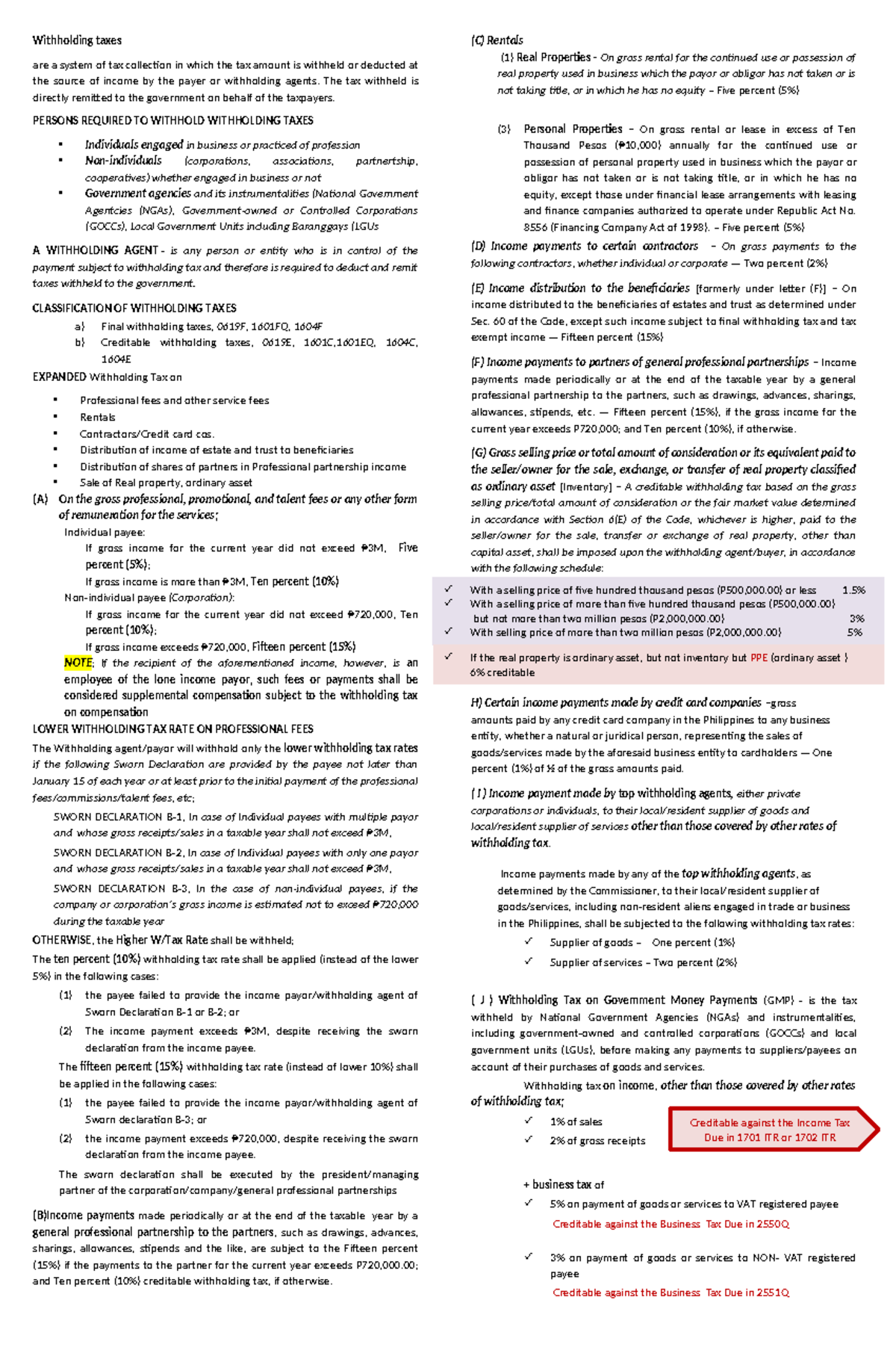 Module 7 Withholding taxes - Withholding taxes are a system of tax ...