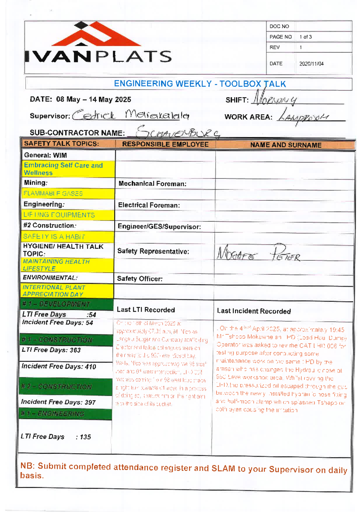 Engineering Toolbox Talk: Safety and Health Measures (DOC NO: IVANPLATS ...