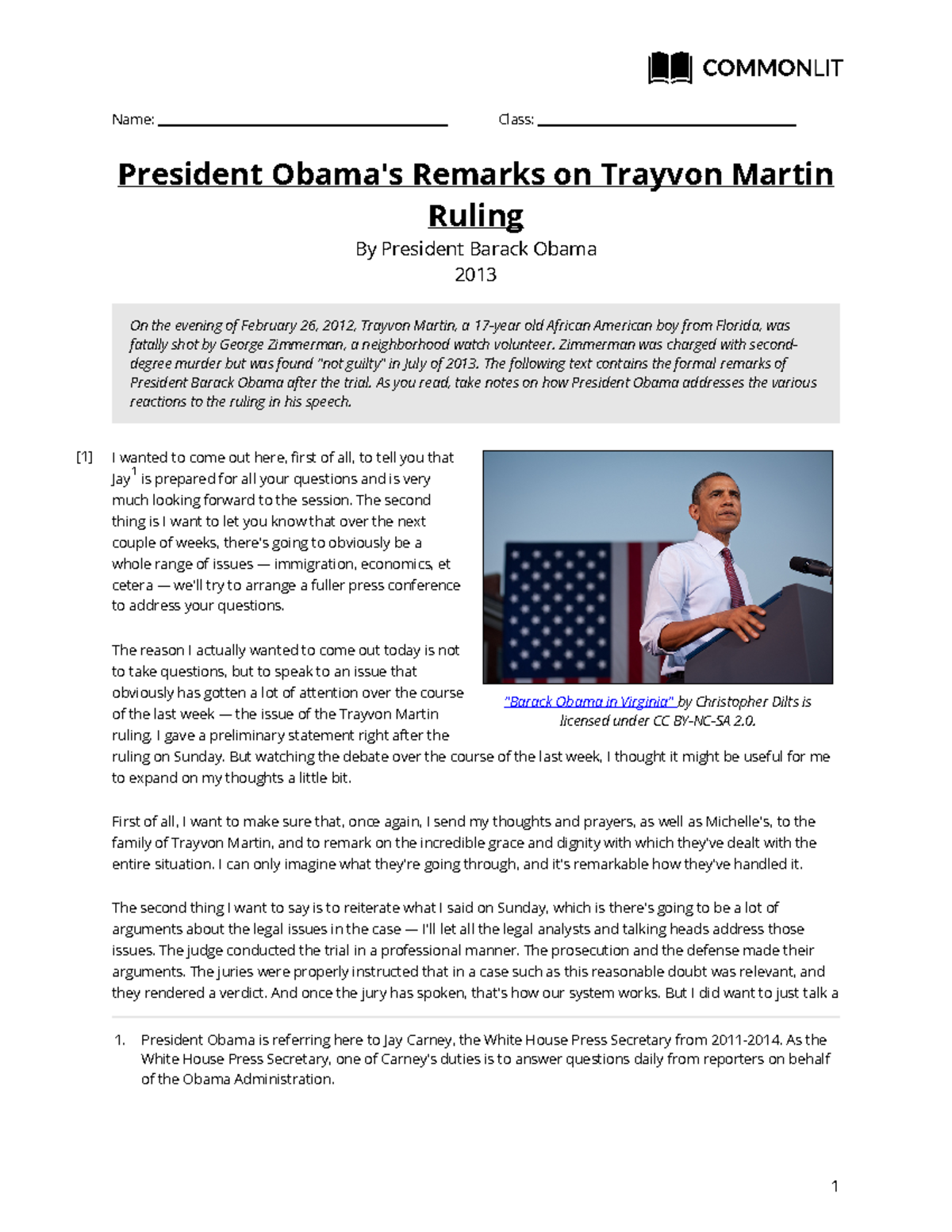 President Obama's Remarks on the Trayvon Martin Ruling - Analysis & Discussion - Studocu