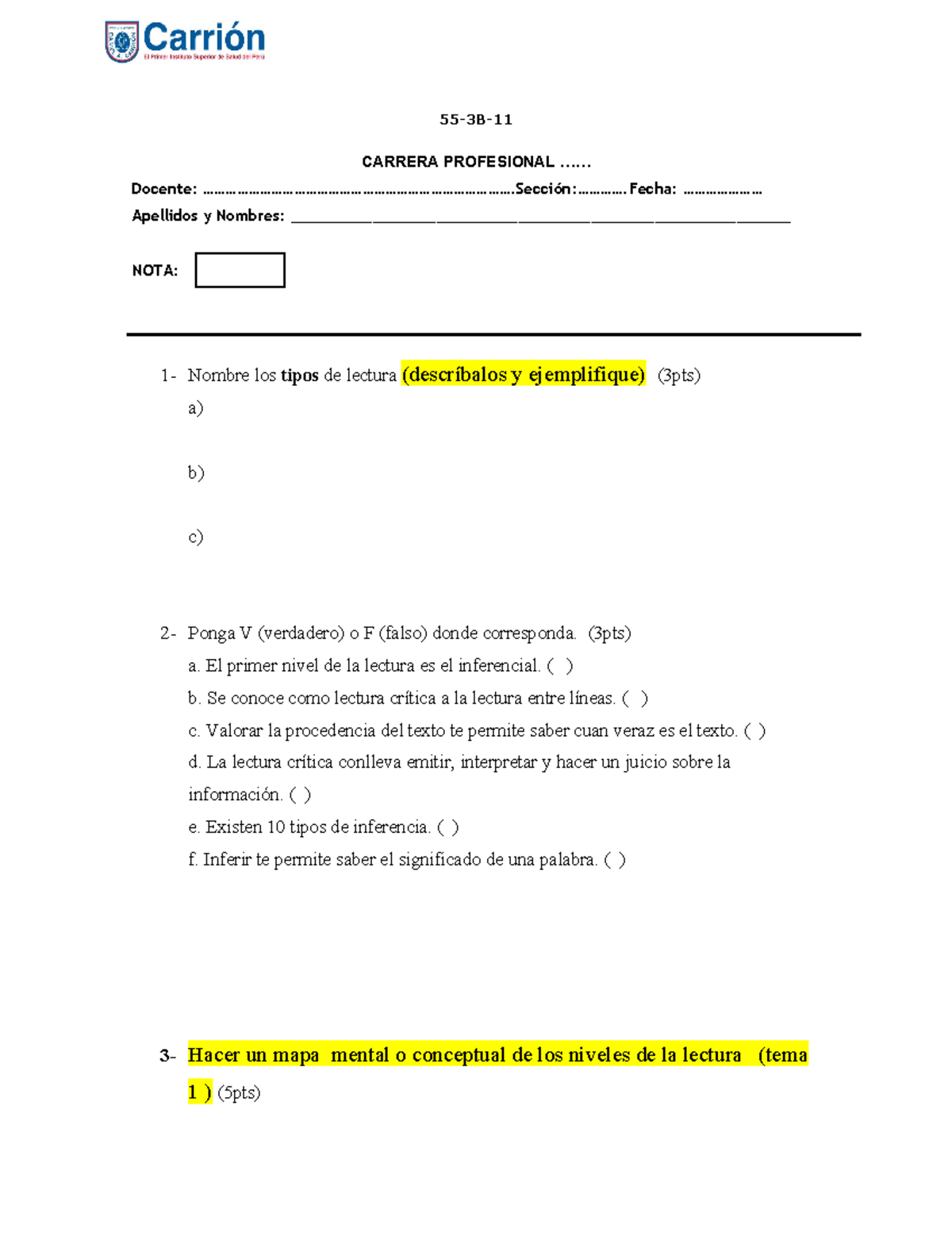 Comunicacion Efectiva - Examen 1: Tipos y Niveles de Lectura - Studocu