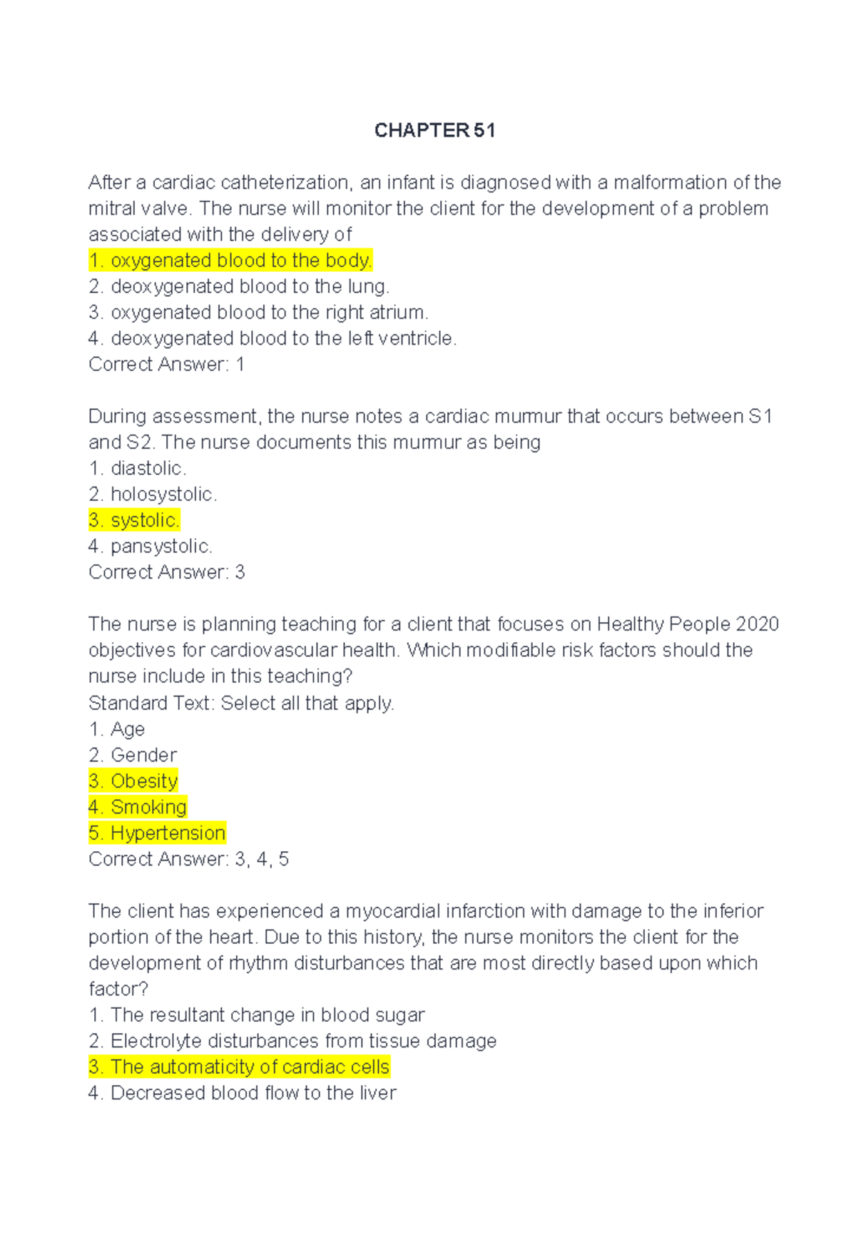 CHAPTER 51-52 Cardiac Care and Nursing Interventions Notes - Studocu