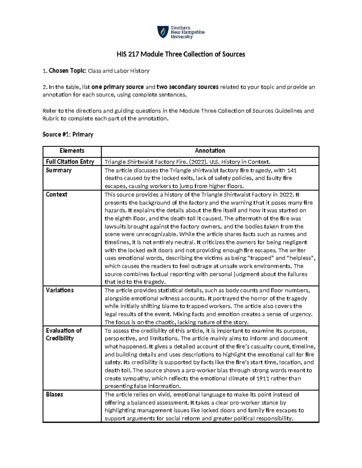 HIS 217 Module Three: Class and Labor History Source Annotations - Studocu