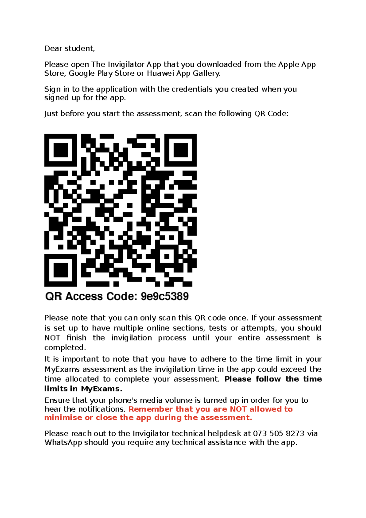 MCQ QR code and instructions - for My Exams-ZUL1507 - Dear student ...