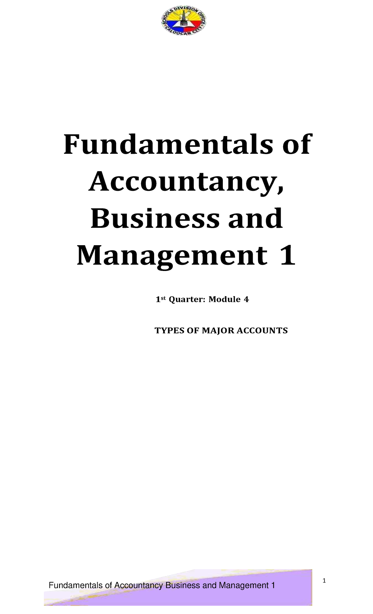 FABM 1: Module 4 - Types of Major Accounts in Accounting - Studocu