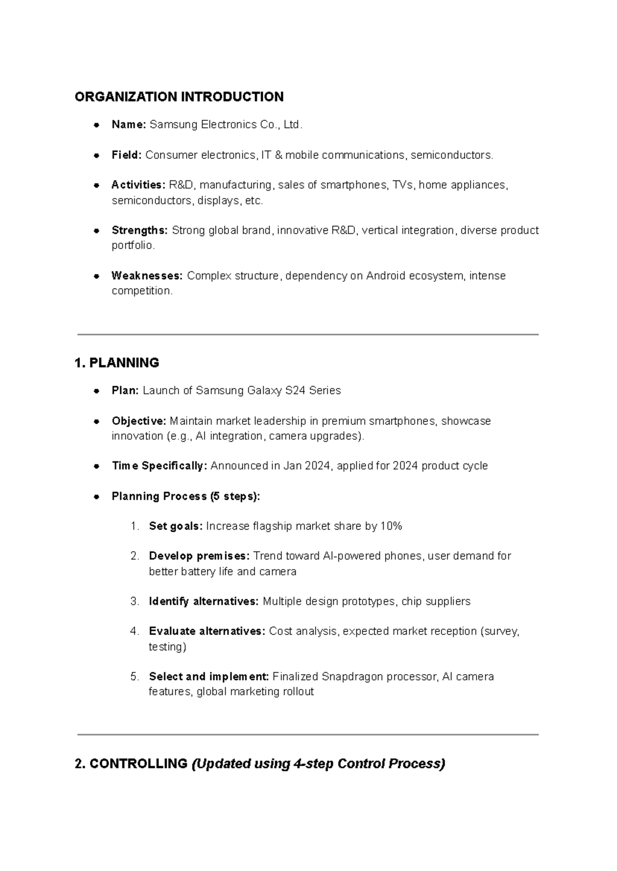 Management Final Exam: Samsung Electronics Case Study Analysis - Studocu