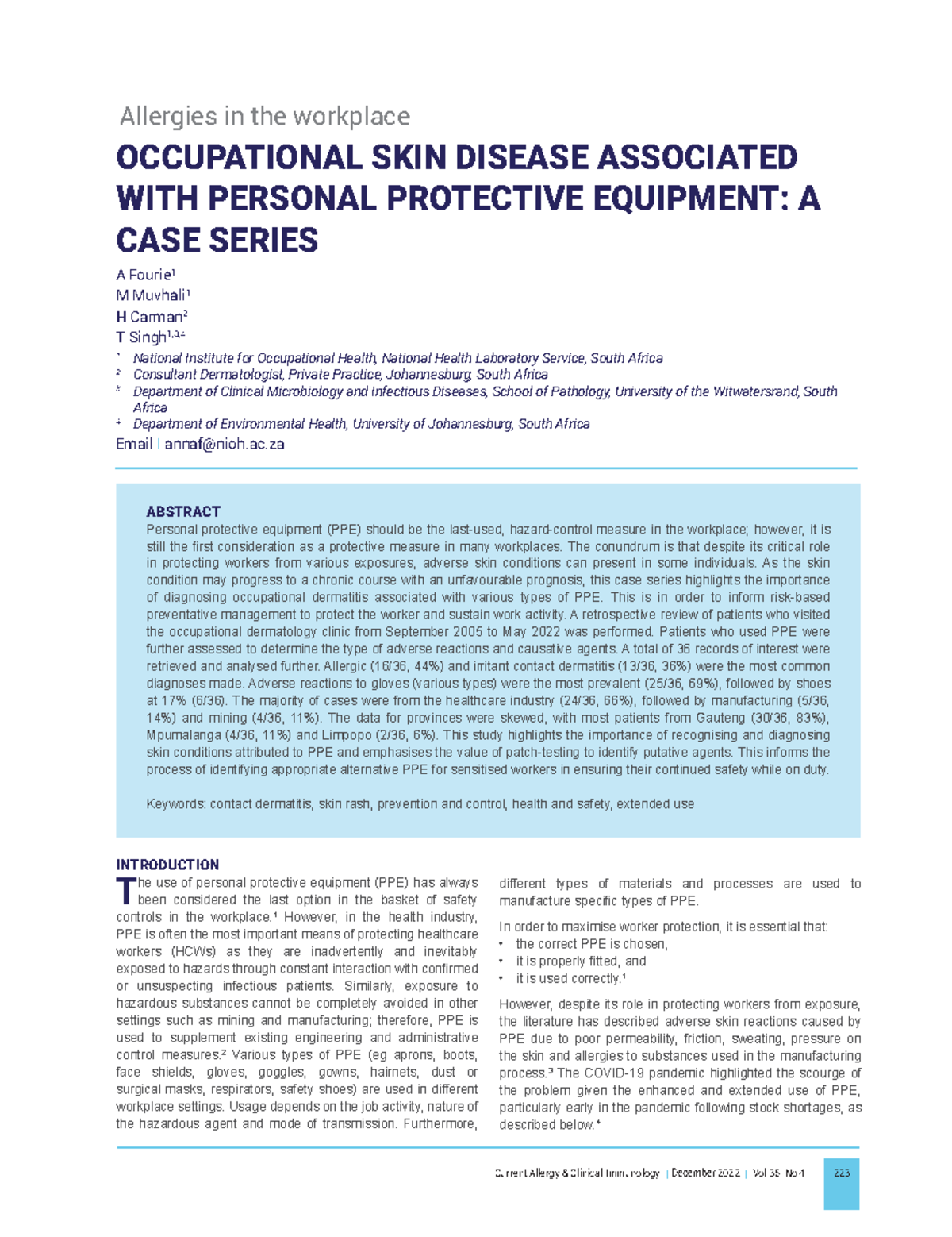 OCCUPATIONAL SKIN DISEASES & ALLERGIES DUE TO PPE: A CASE SERIES - Studocu