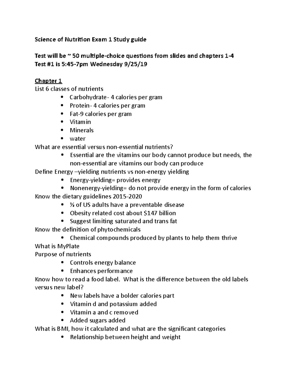 Science of Nutrition Exam 1 Study Guide (Chapters 1-4) - Studocu