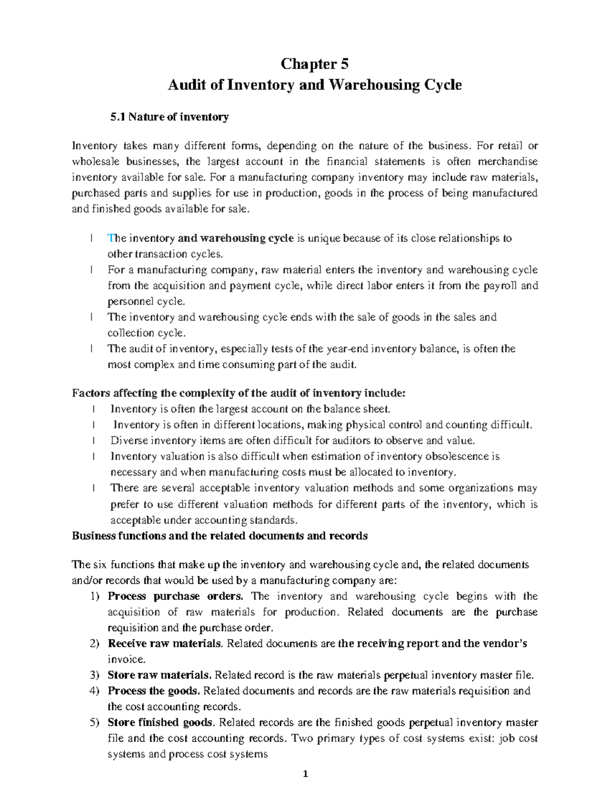 Inventory-and-warehousing-cycle new1 - Chapter 5 Audit of Inventory and ...