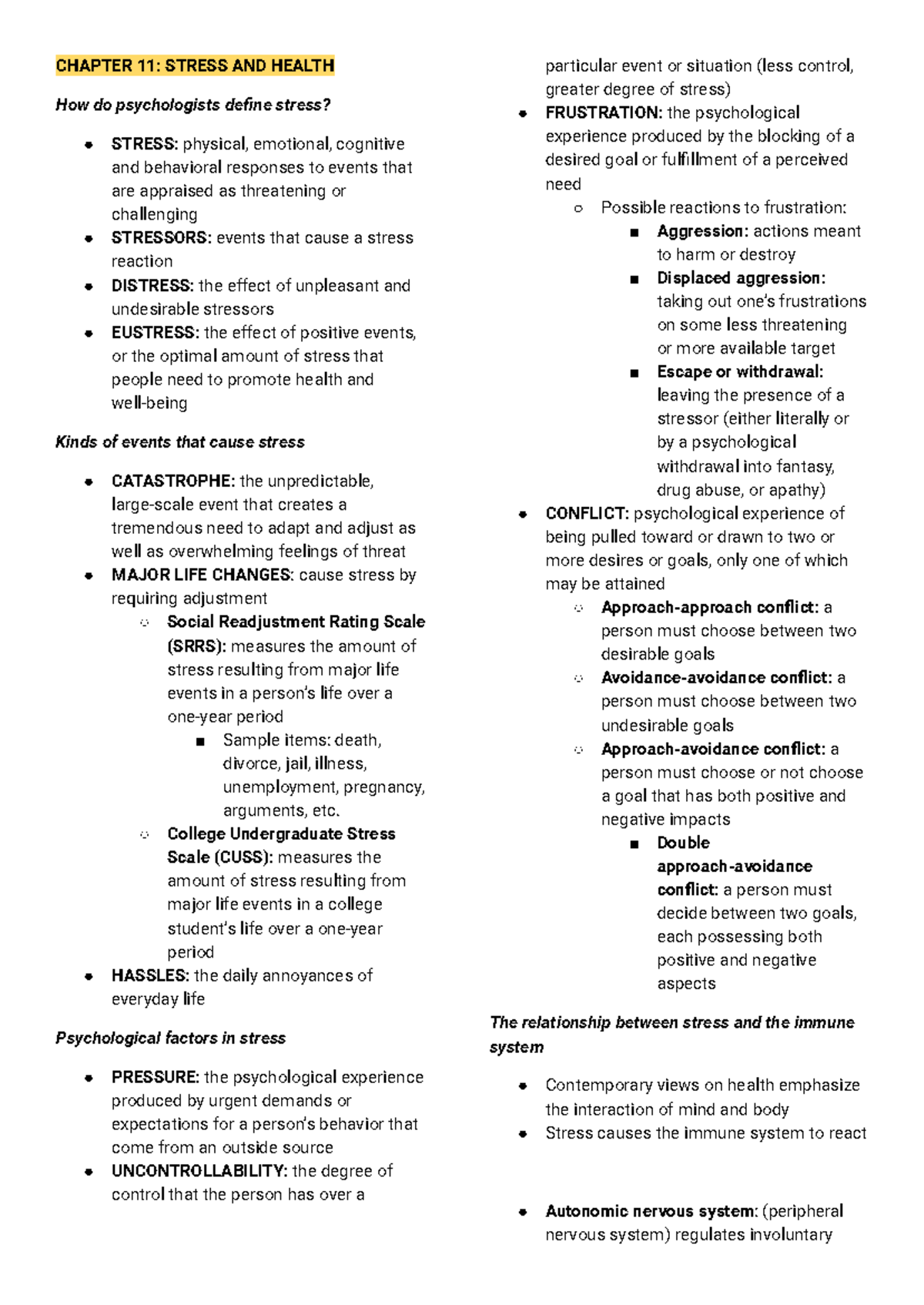 Psych 101 LE3: Stress & Health Concepts Review - Studocu