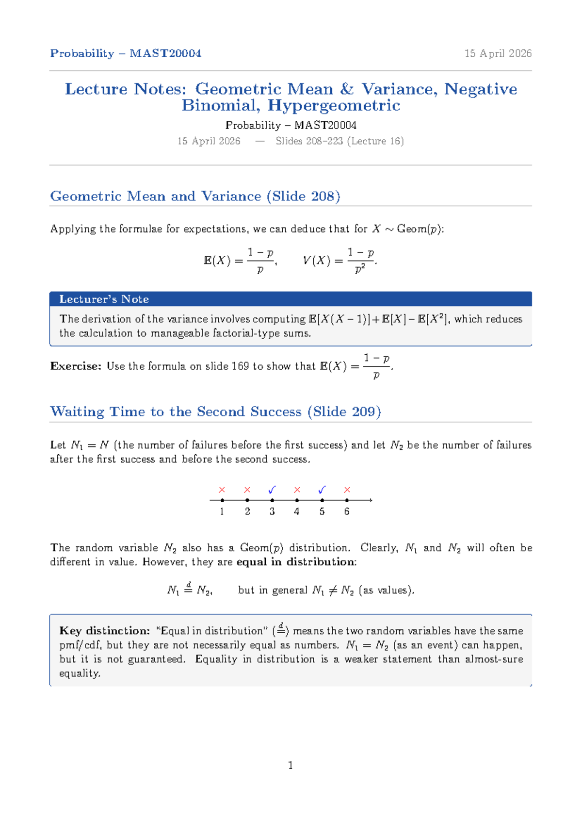 Probability Lecture Notes (Lecture 16): Geometric Mean & Variance - Studocu