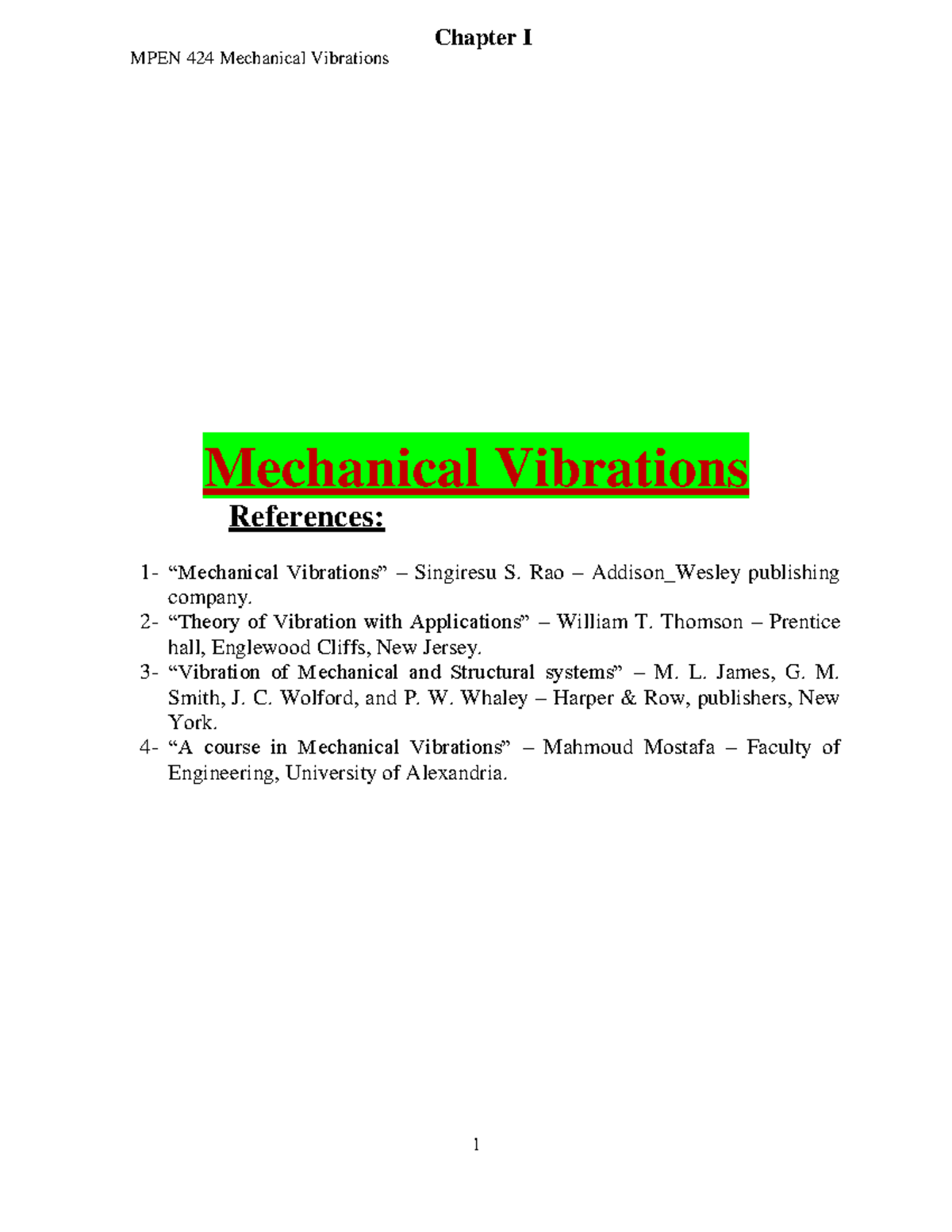 MPEN 424 Final Exam Study Notes: Mechanical Vibrations Concepts - Studocu