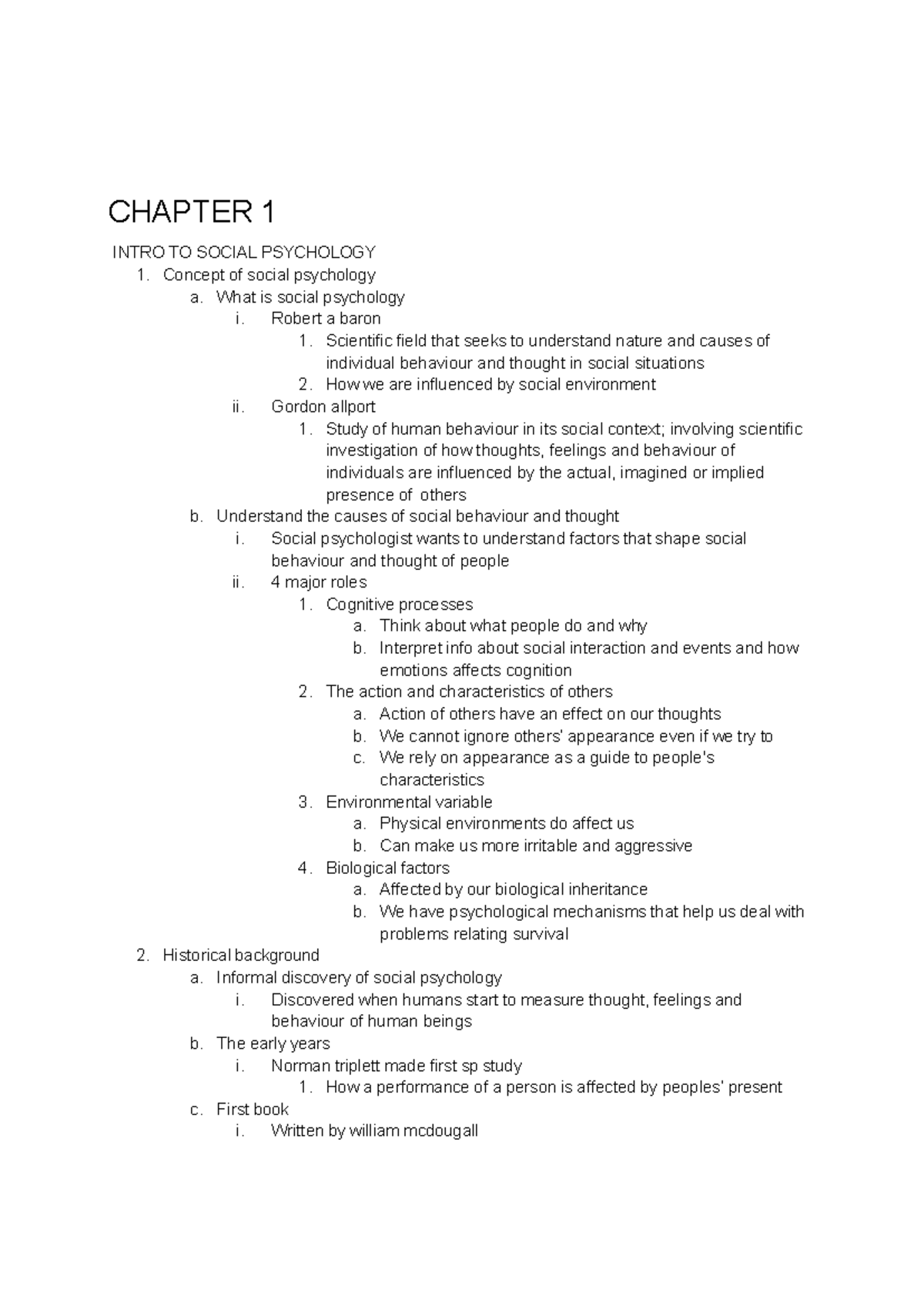 CHAPTER 1 & 2 - INTRODUCTION TO SOCIAL PSYCHOLOGY MIDTERM NOTES - Studocu
