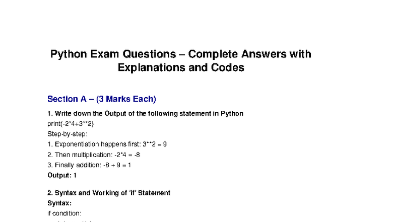Python Exam Answers - Complete Solutions & Explanations (PY101) - Studocu