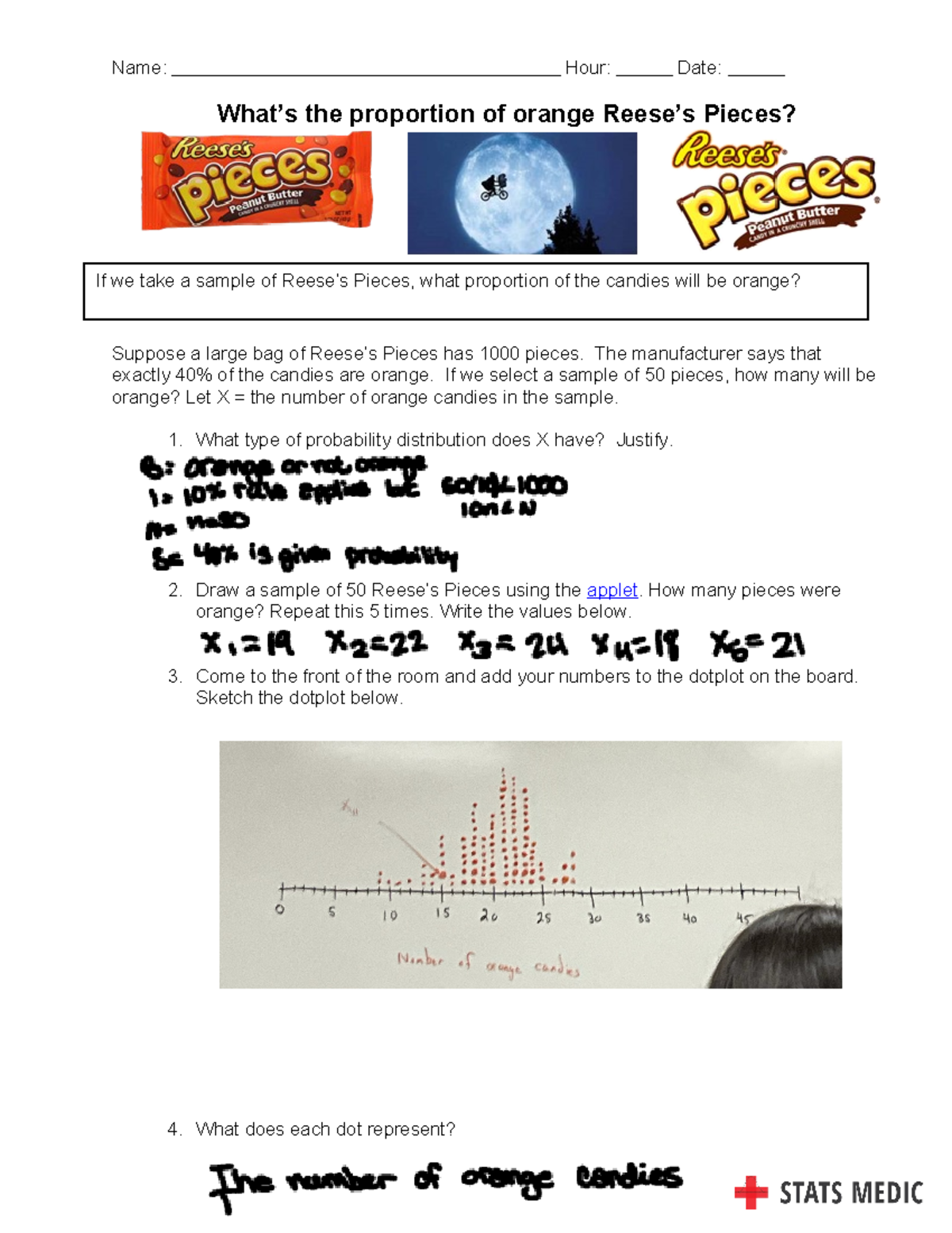 Probability and Proportion Analysis of Orange Candies in Reese's Pieces ...