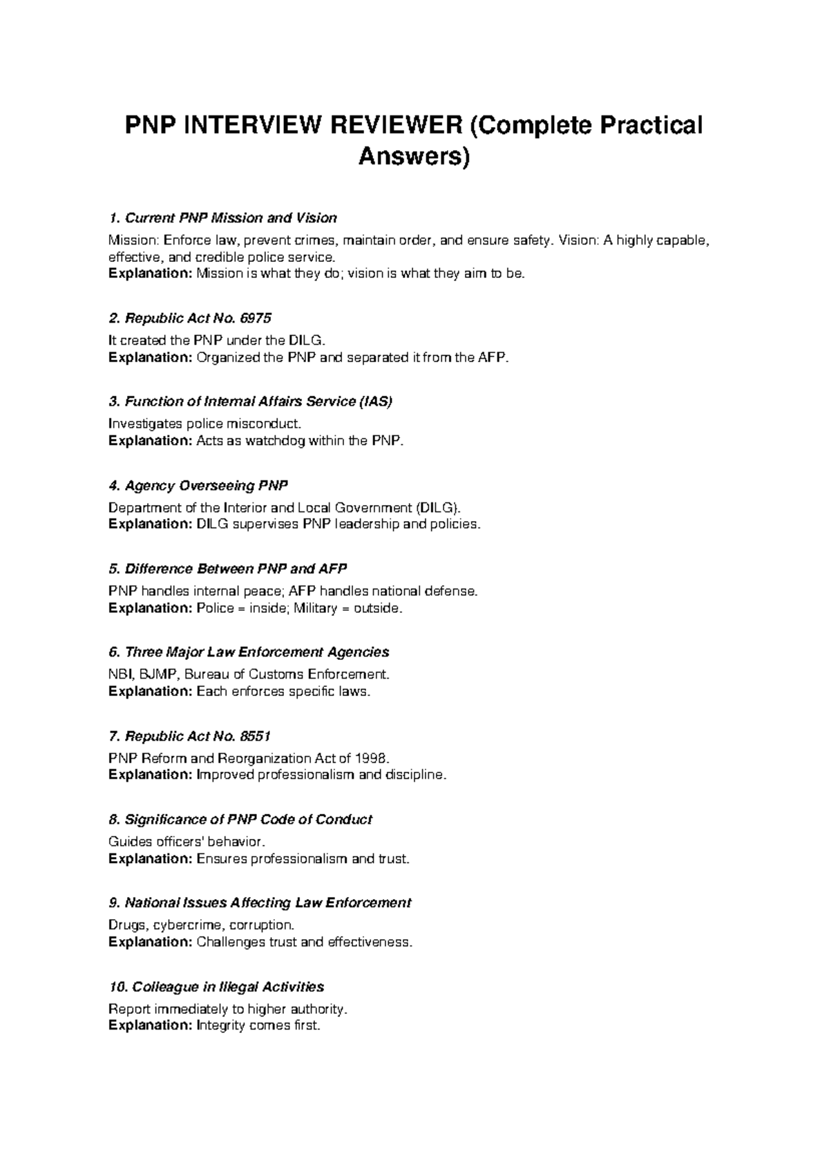 Full PNP Interview Reviewer: 50 Essential Q&A for Success - Studocu