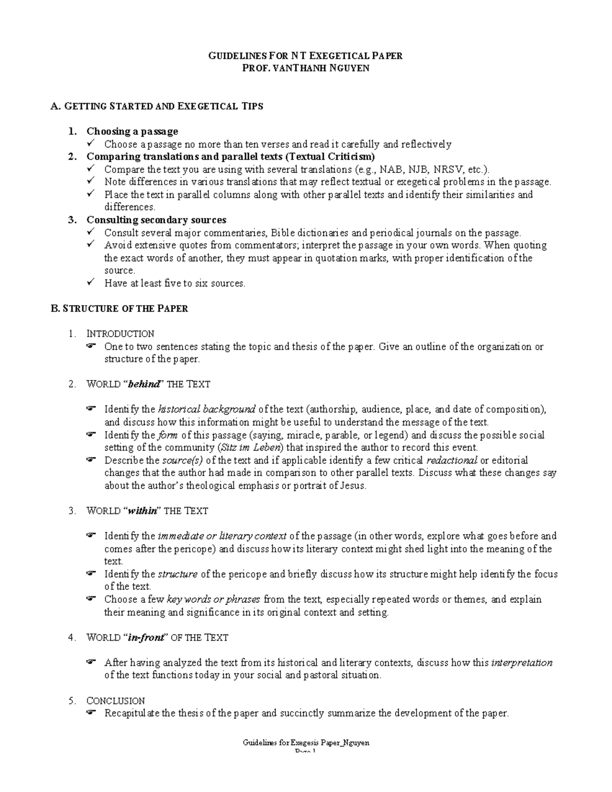 Guidelines for NT Exegesis Paper (NT 101) - Fall '14 - Studocu
