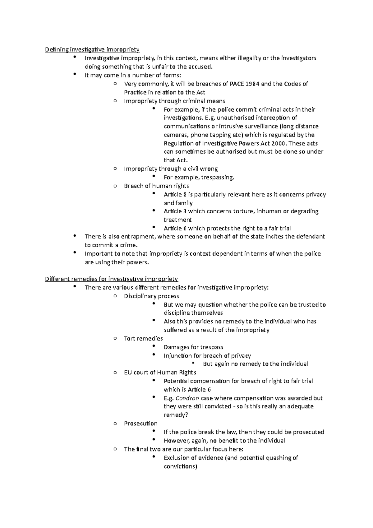 LA373 Investigative Impropriety Notes - Defining investigative ...