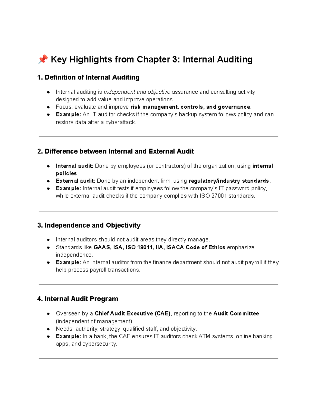 CIS Audit - Chapter 3: Key Insights on Internal Auditing - Studocu
