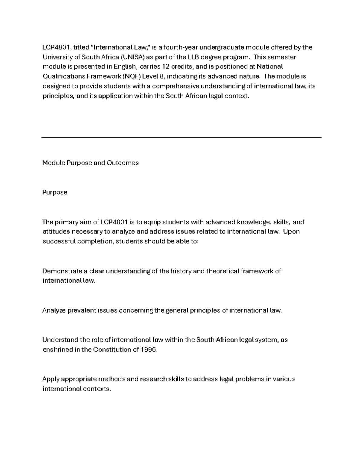 LCP4801: Comprehensive Guide to International Law in South Africa - Studocu