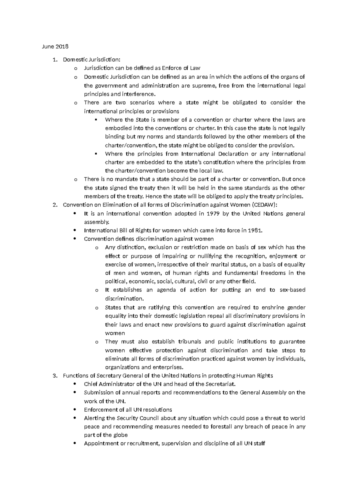 Human Rights Law: Questions & Answers Overview (June 2018) - Studocu