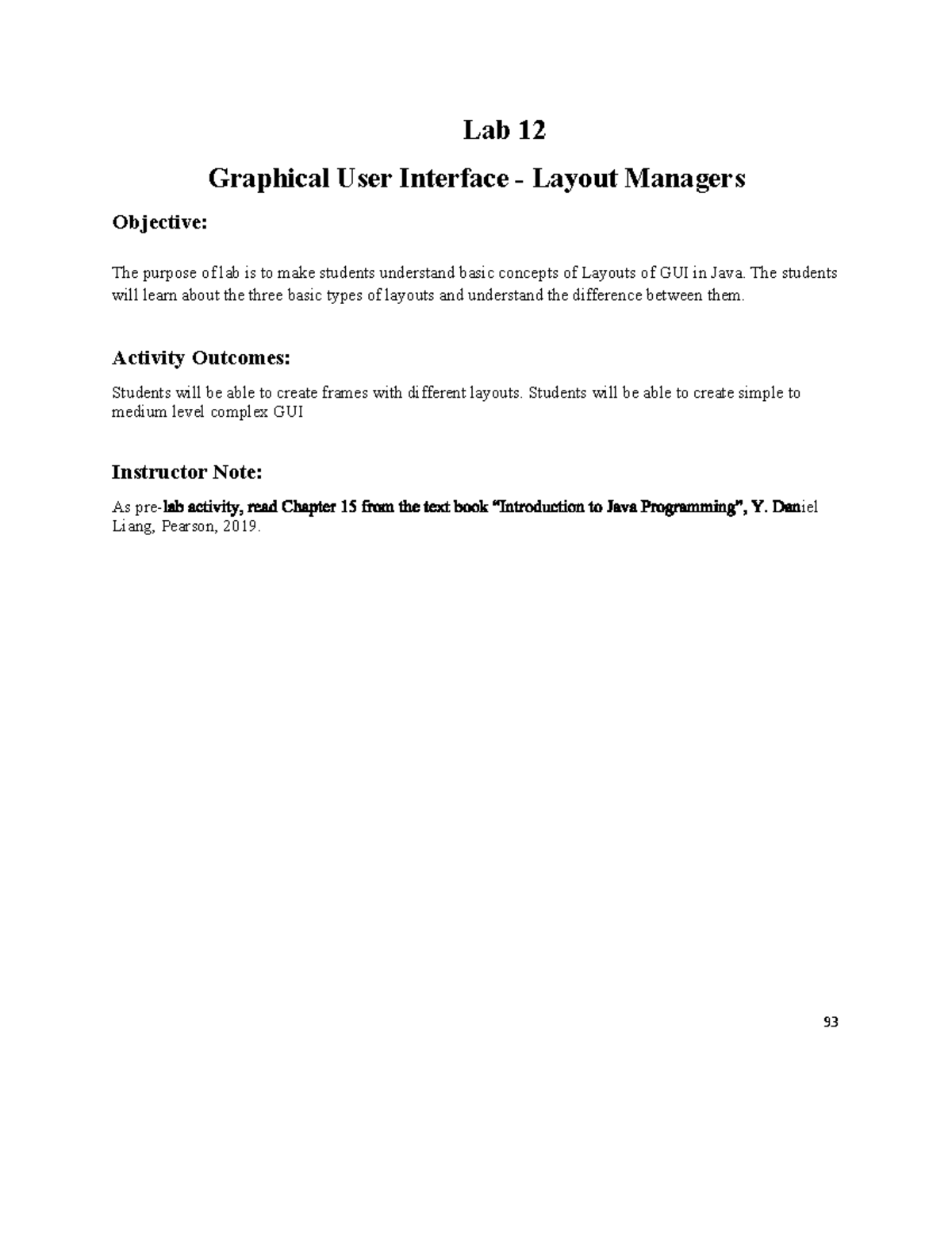 Lab 12: GUI Layout Managers in Java - Concepts & Activities - Studocu
