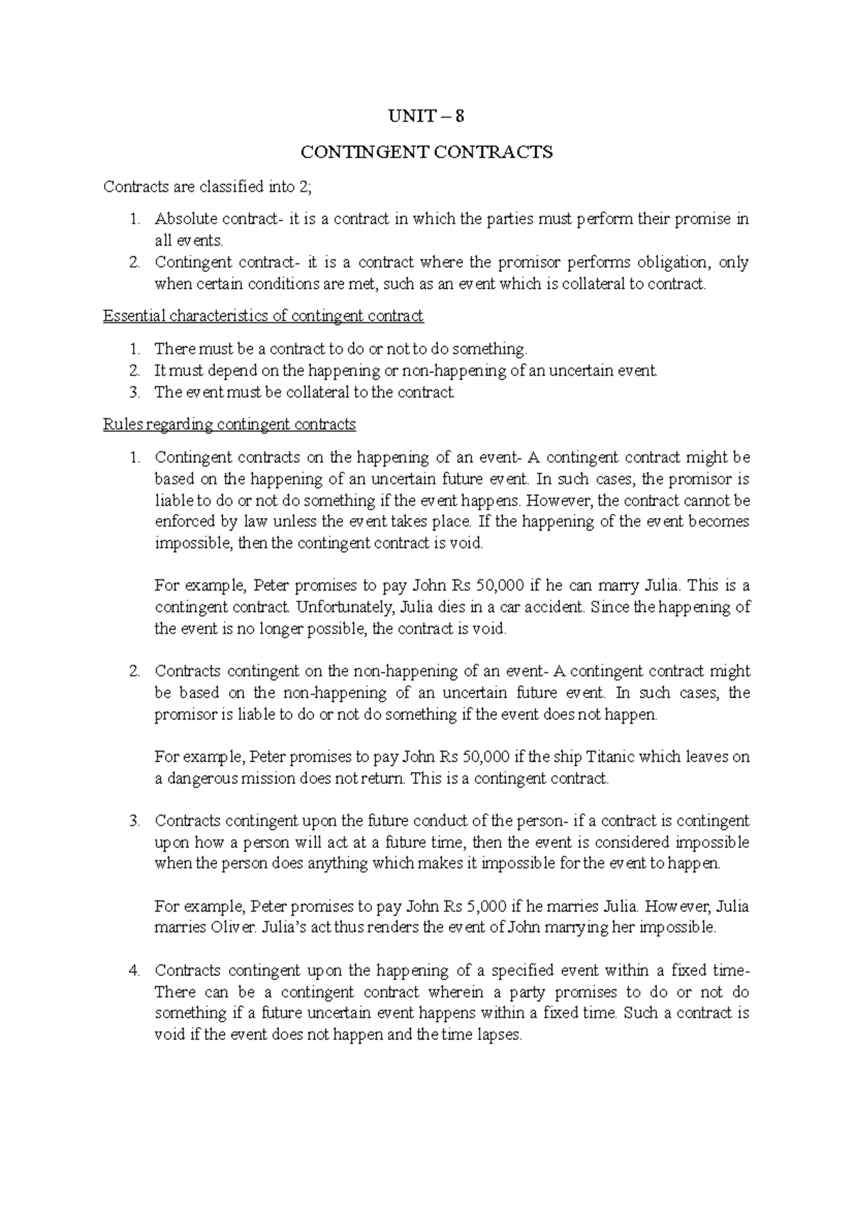 Brf Unit 8 - Summary of Contingent Contracts and Their Characteristics ...